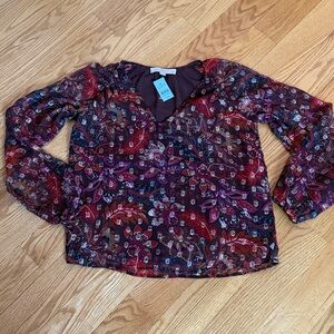 NWT LOFT Floral Shimmer Metallic Boho Peasant Blouse XXSP